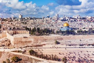 Jerusalem old city panorama at sunny day