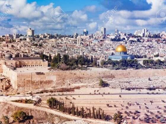 Jerusalem old city panorama at sunny day